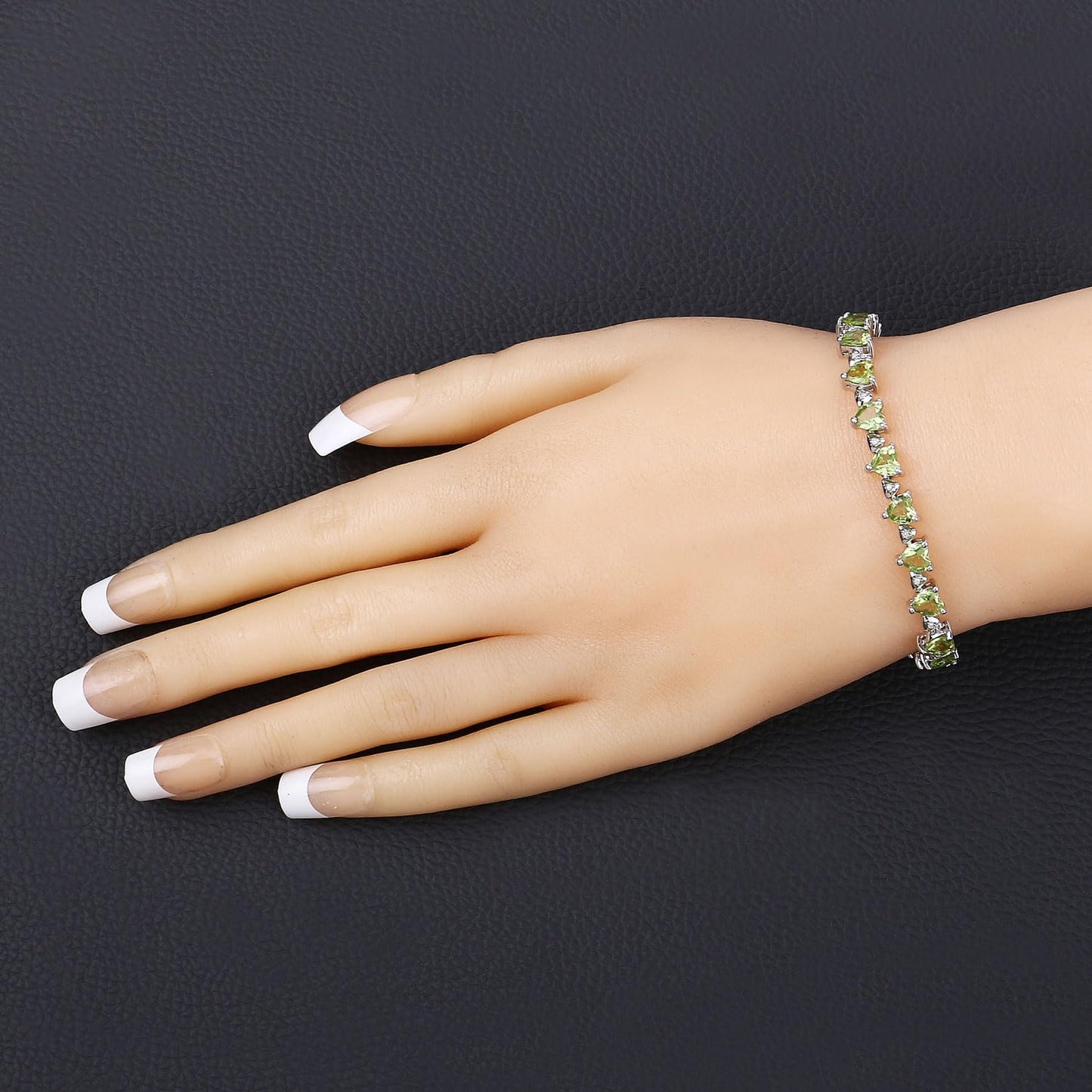 Heart Green Peridot & Diamond Prong Silver Box Clasp Tennis Bracelet