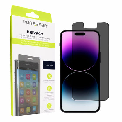 Puregear 2-Way Privacy Tempered Glass Screen Protector Compatible w/ Apple Iphone 14 Pro (2022) 6.1", Self Alignment Installation Tray, Touch Sensitive, Case Friendly, Anti-Fingerprint Coating, Lifetime Replacement, Protect Your Privacy Conceal Your Scree
