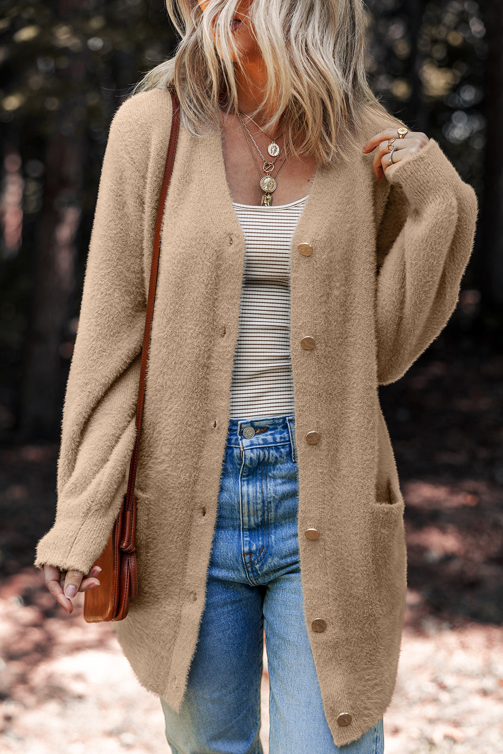 Threaded Pear Brooklyn Front Midi Solid Cardigan