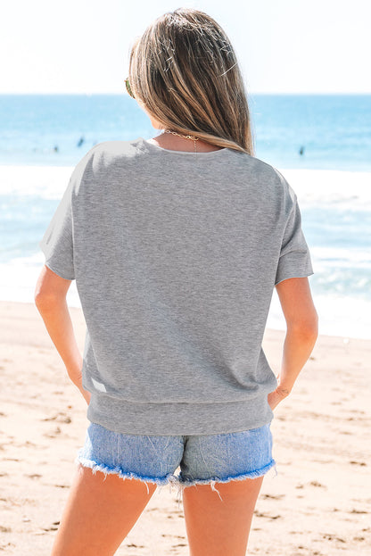 Threaded Pear USA Patch Notched Neck Loose Tee