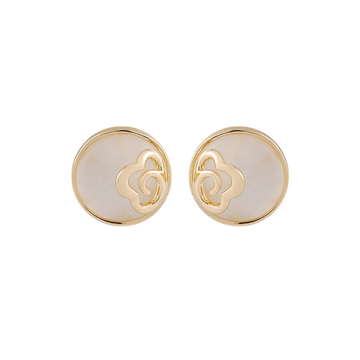 Cats Eye & Goldtone Floral Stud Earrings