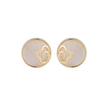 Cats Eye & Goldtone Floral Stud Earrings