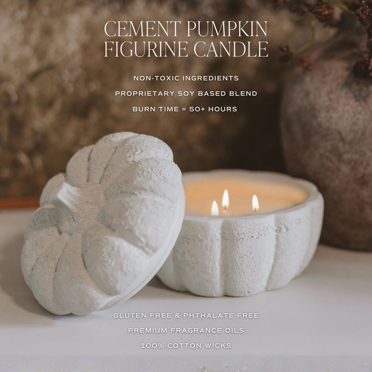 Cashmere and Vanilla Soy Candle - Cement Pumpkin Jar - 13.5 oz