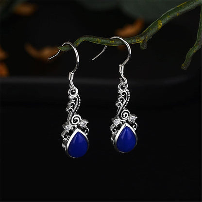 Blue Resin & Cubic Zirconia Filigree Drop Earrings