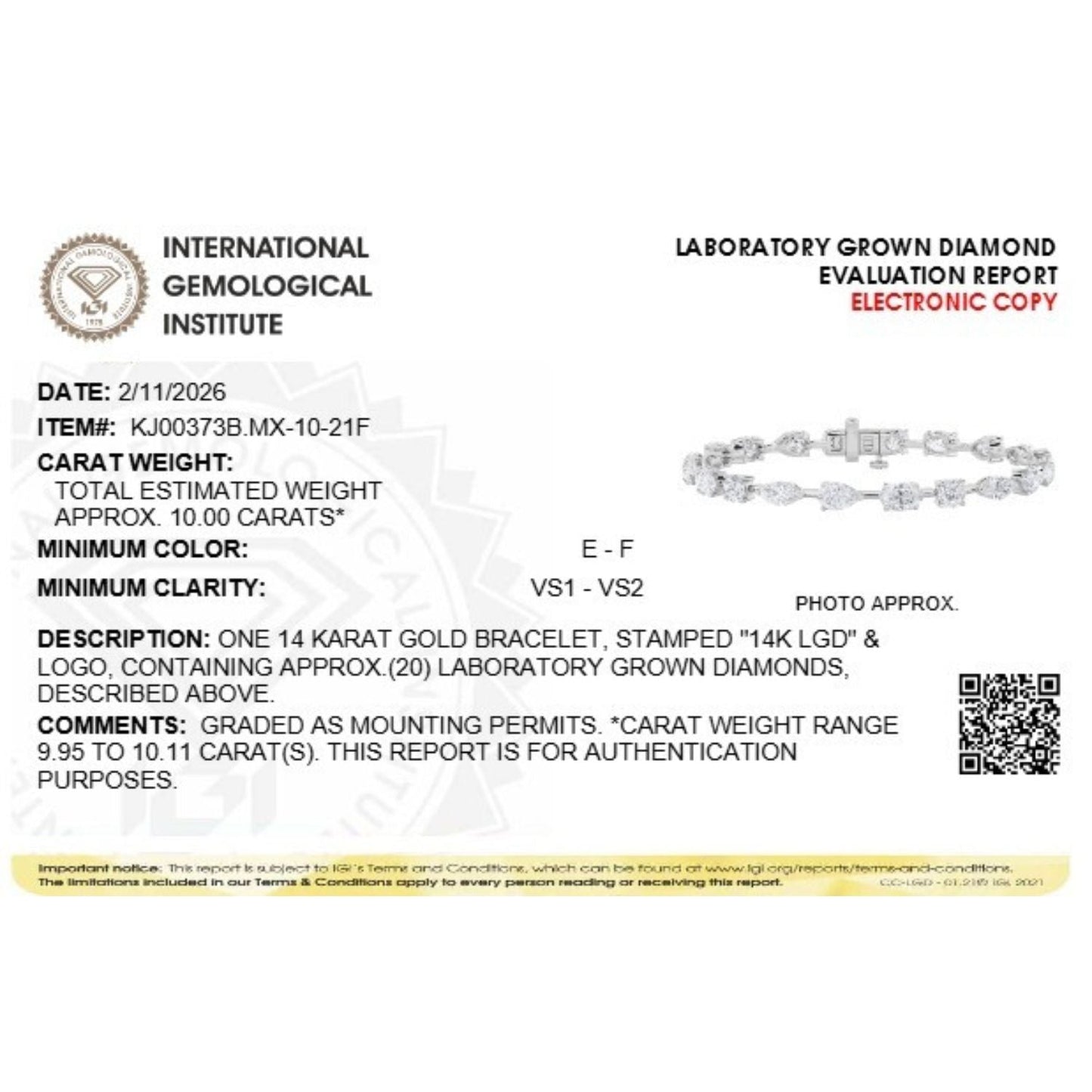 Mix Shaped Lab Grown Diamond East & West Bracelet in 14K Gold (F/VS)