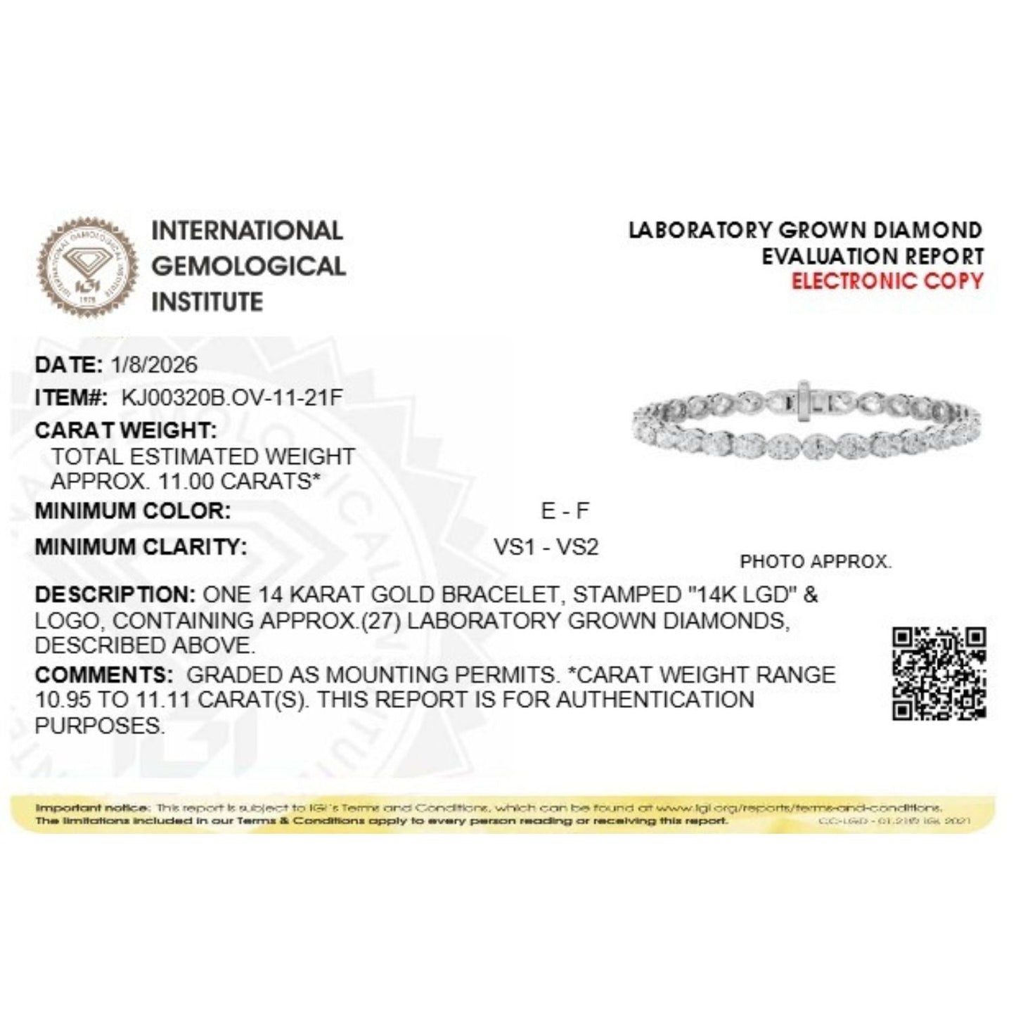 Oval Shaped Lab Grown Diamond (F/VS) Bracelet in 14K Gold
