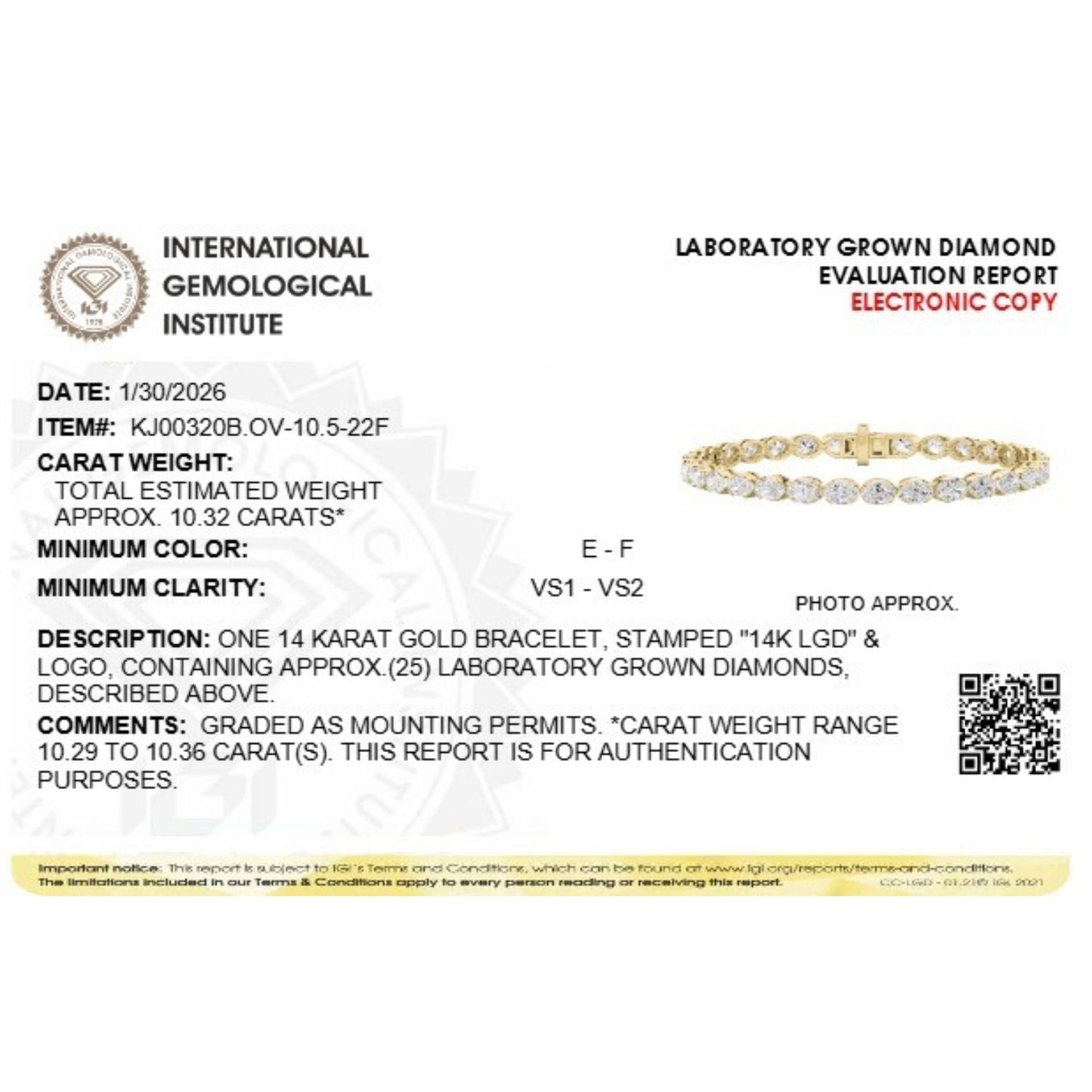 Oval Shaped Lab Grown Diamond (F/VS) Bracelet in 14K Gold