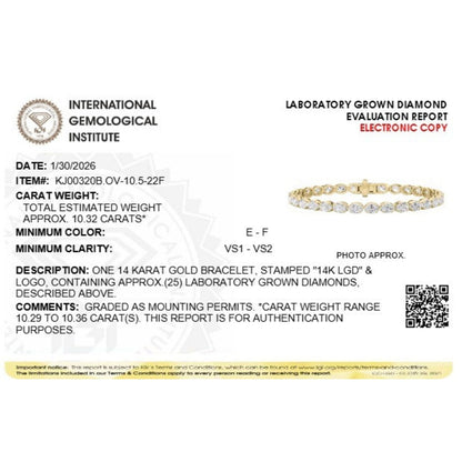 Oval Shaped Lab Grown Diamond (F/VS) Bracelet in 14K Gold