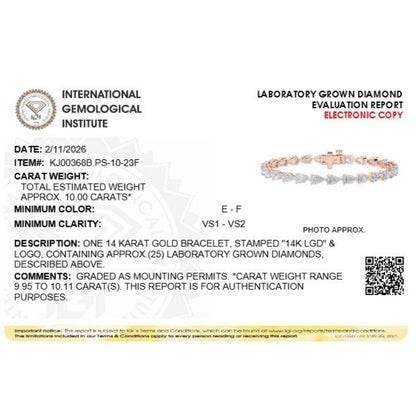 Pear Lab Grown Diamond Prong 14K Rose Gold Fancy Line Tennis Bracelet