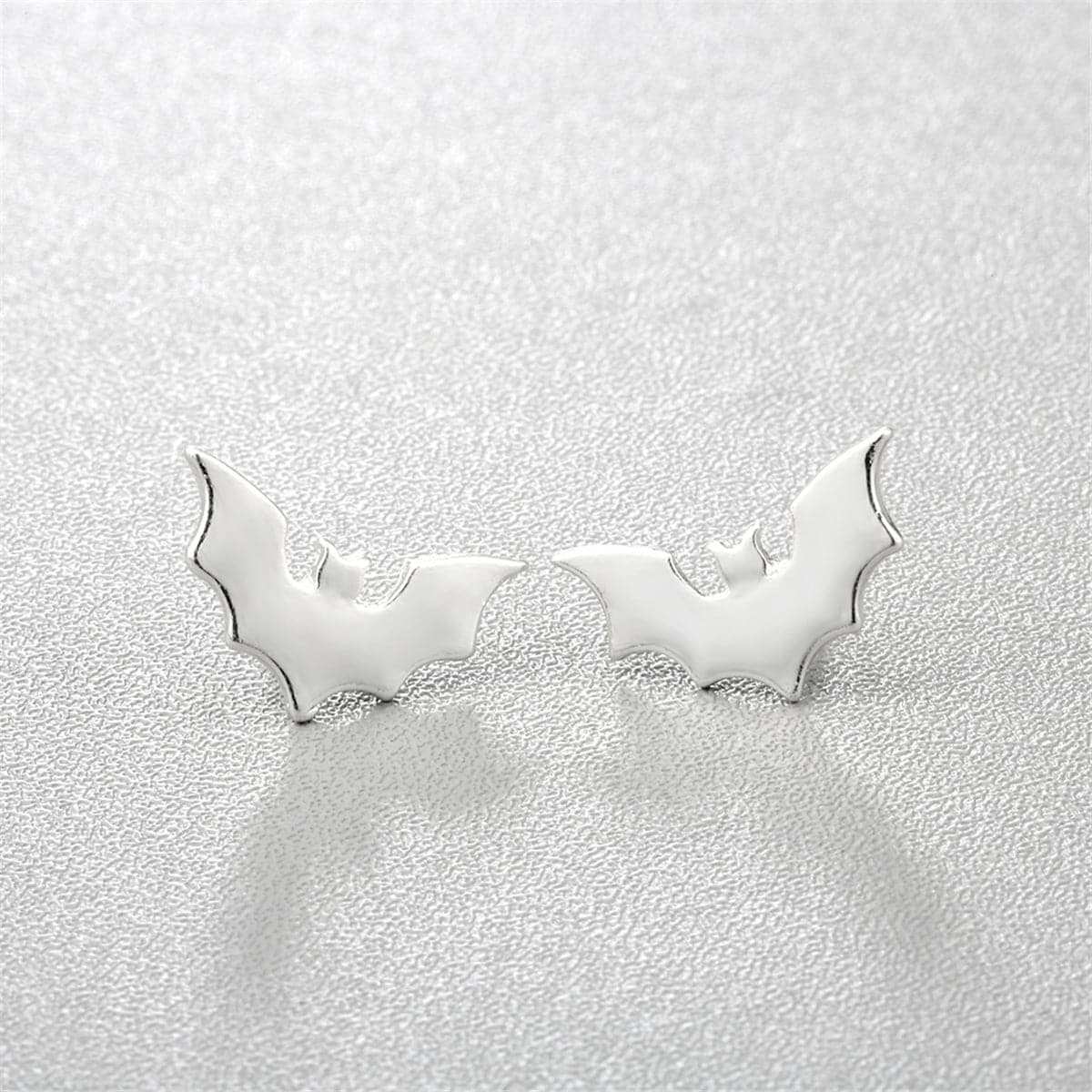 Silvertone Bat Stud Earrings