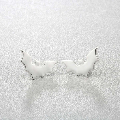 Silvertone Bat Stud Earrings