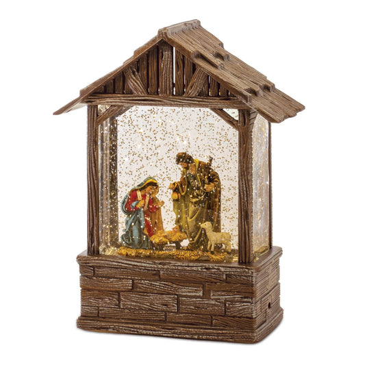 Melrose International LED Snow Globe Nativity Barn 8.25"H