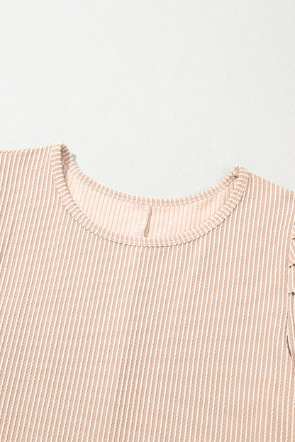 Bright Pink Corded Crew Neck Puff Sleeve Mini Dress