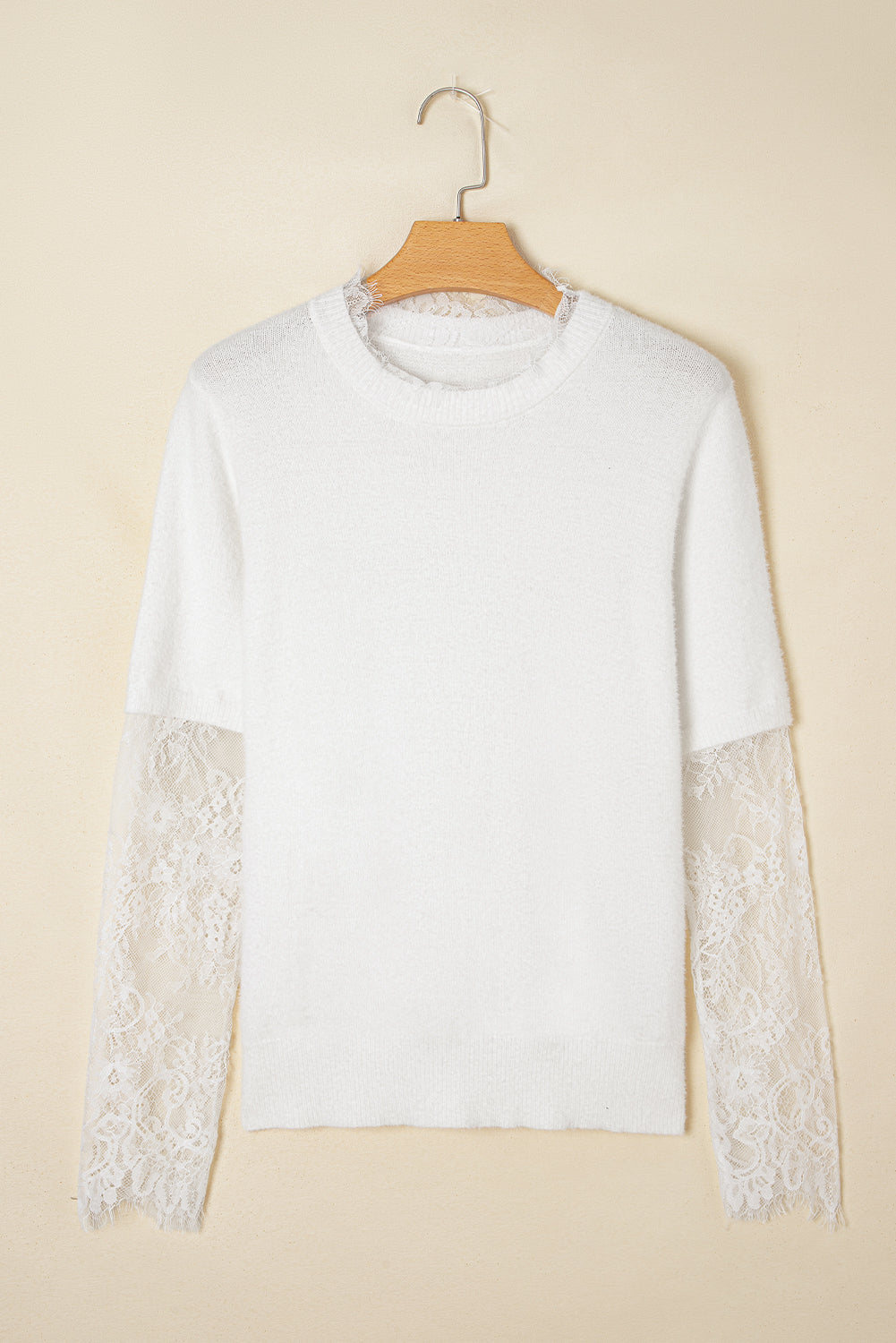 Threaded Pear Samantha Lace Sleeve Two-piece Fuzzy Sweater