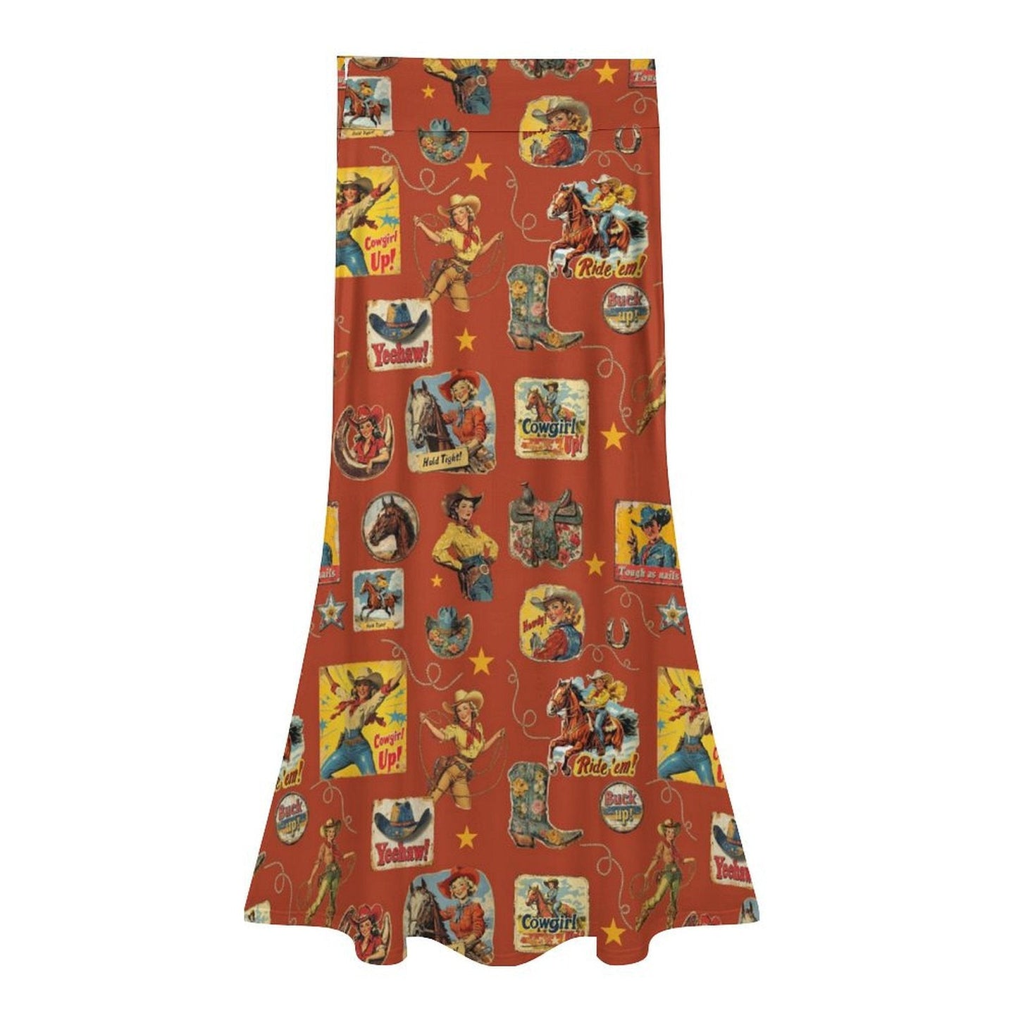 Baha Ranch Vintage Cowgirl Collage Western Maxi Skirt