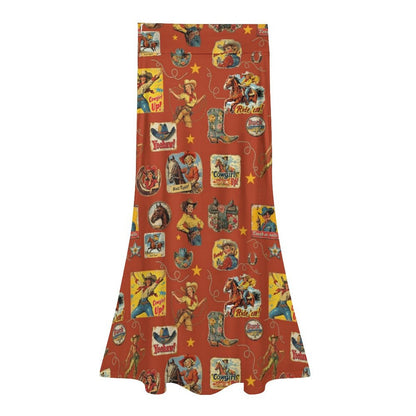Baha Ranch Vintage Cowgirl Collage Western Maxi Skirt