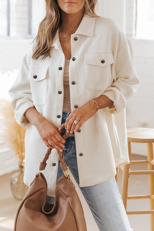 Threaded Pear Rosalie Textured Flap Pocket Buttoned Shacket
