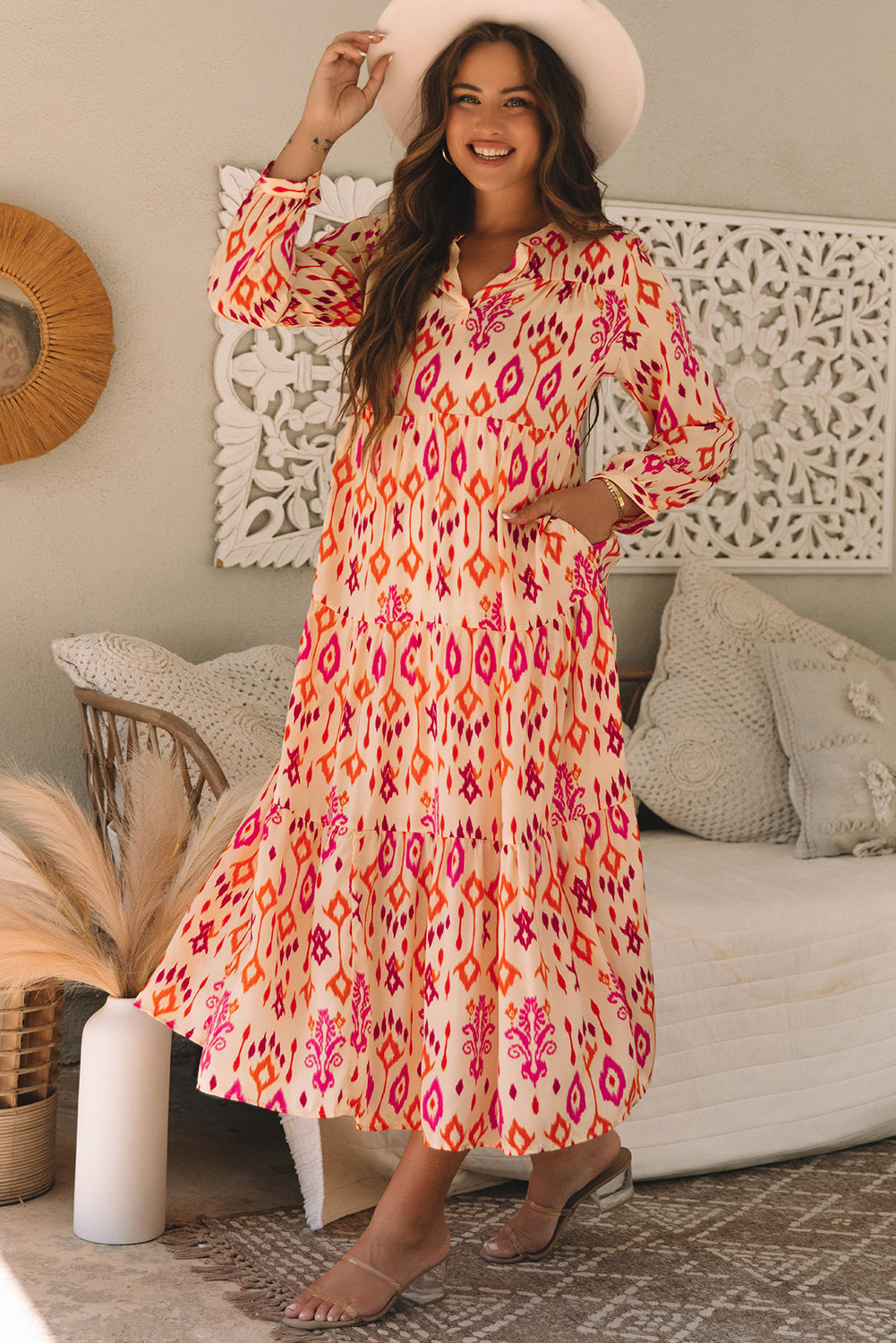 Threaded Pear Marjorie Geometric Printed Maxi Dress