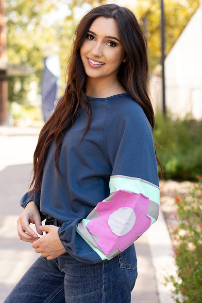 Sara Flower Raglan Sleeve Top - Threaded Pear