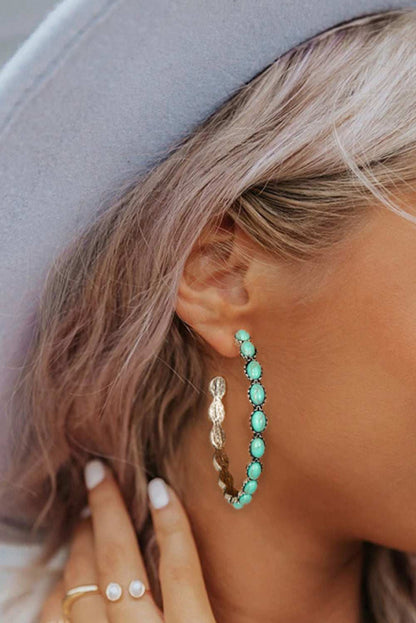 Sky Blue Gem Inlay Retro C-shape Earrings - Pink / ONE SIZE / Alloy
