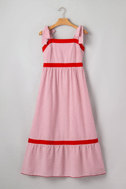 Threaded Pear Rose Ruffle Hem Maxi Dress