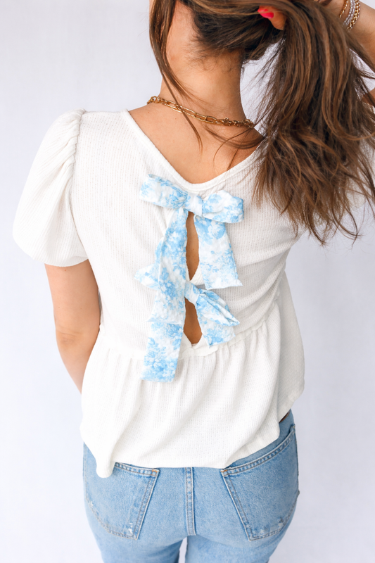 Threaded Pear Lilliana Bubble Sleeve Peplum Top