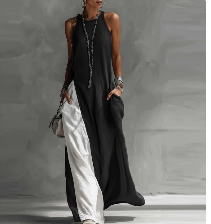 Off-Shoulder Color-Block Flared Maxi Dress with Pockets | 5 Colors Black / S Off-Shoulder Color-Block Flared Maxi Dress with Pockets | 5 Colors Black / S