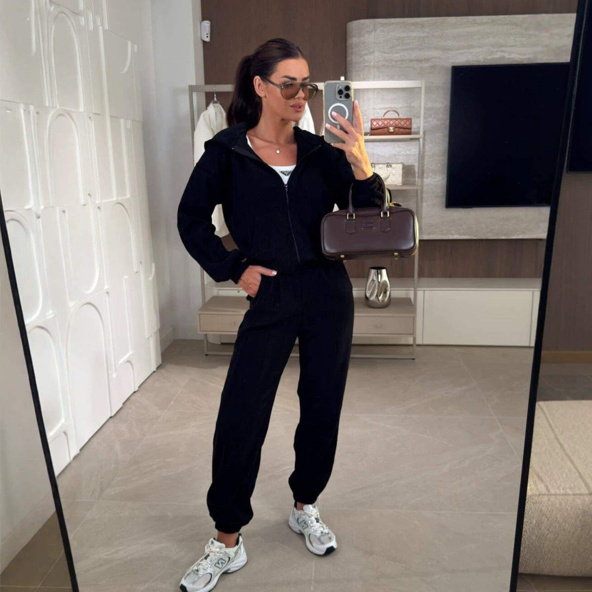 Women's Wide-Rib Knit Zip Hoodie & Jogger Pants Set