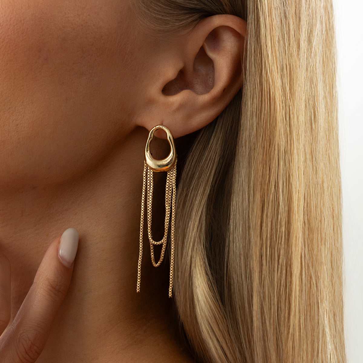 Goldtone Open Drop Chain Tassel Dangle Earrings