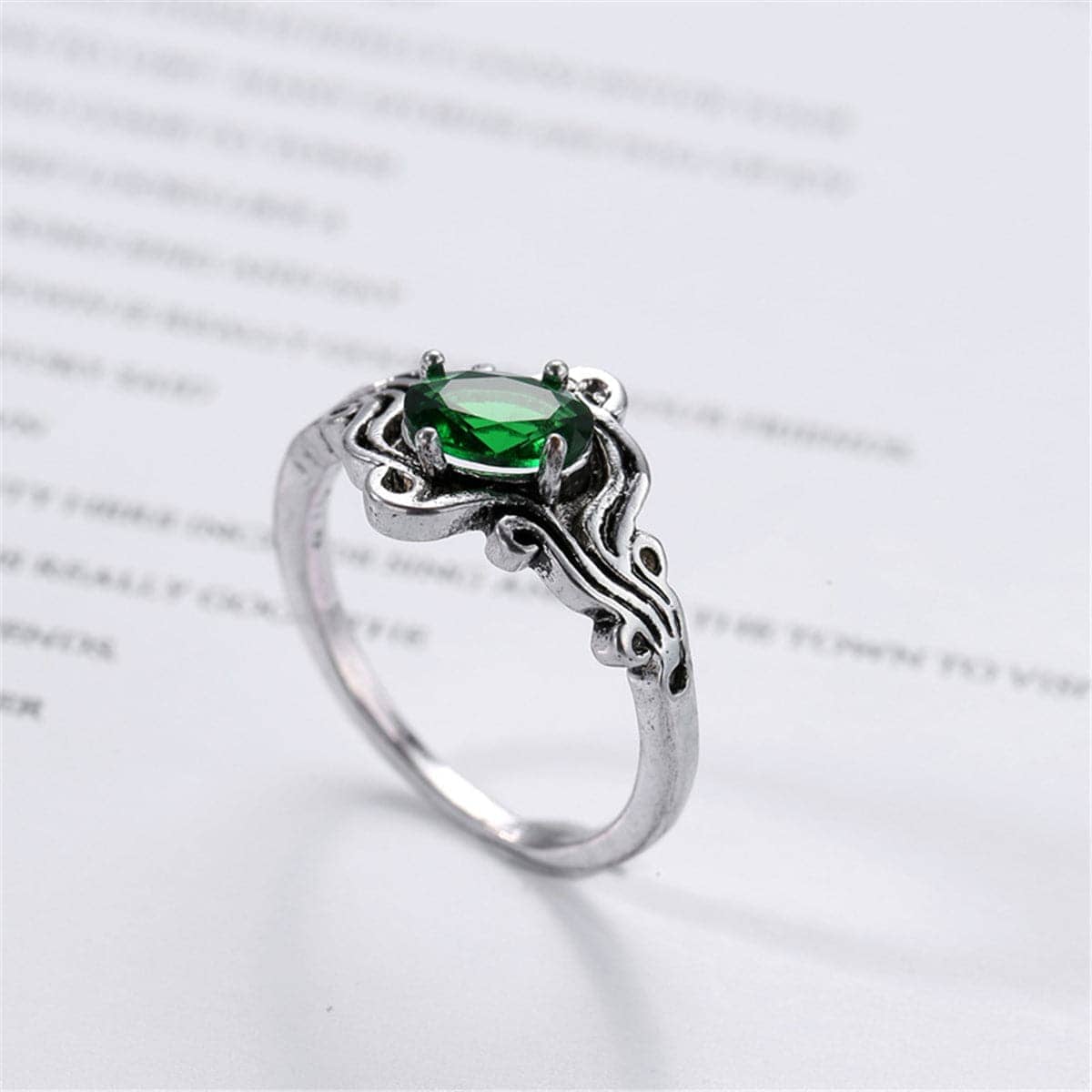 Green Crystal Wavy Band Ring