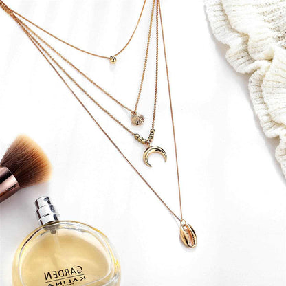 Goldtone Moon & Shell Layered Pendant Necklace