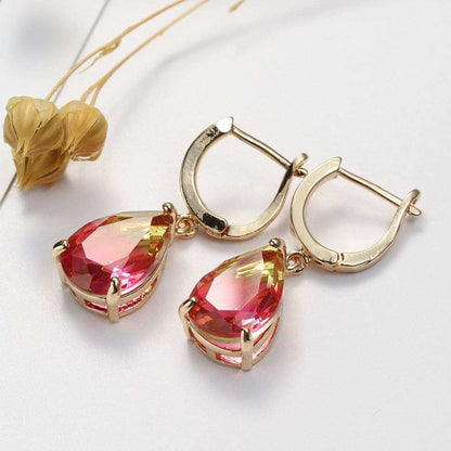 Yellow & Red Crystal Teardrop Leverback Earrings