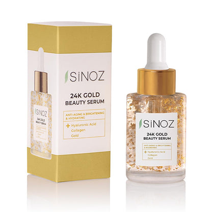 Sinoz 24K Gold Facial Serum: Anti-Aging, Collagen & Hyaluronic Acid Serum for Radiant, Firm, and Hydrated Skin - All Skin Types
