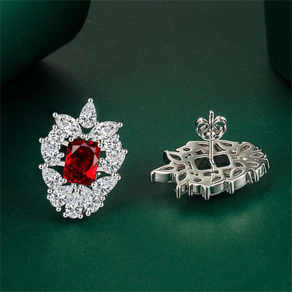 Red Crystal & Cubic Zirconia Cluster Stud Earrings