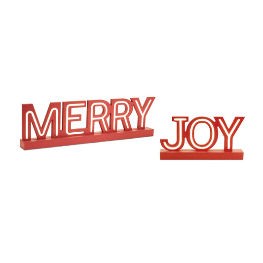 Melrose International LED Joy and Merry Tabletop Sign (Set of 2)