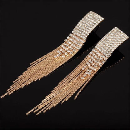 Cubic Zirconia & Goldtone Pavé Tassel Drop Earrings