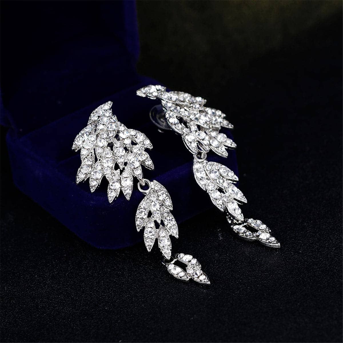 Cubic Zirconia & Silvertone Wings Drop Earrings