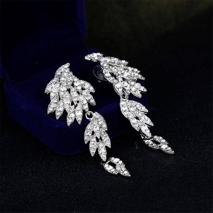 Cubic Zirconia & Silvertone Wings Drop Earrings