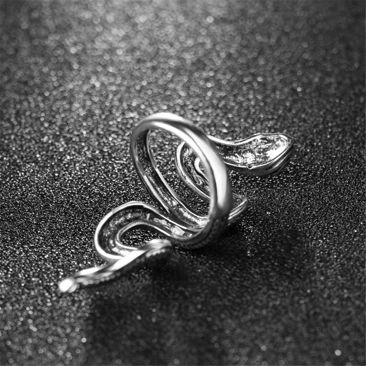 Silvertone Snake Band Ring-3