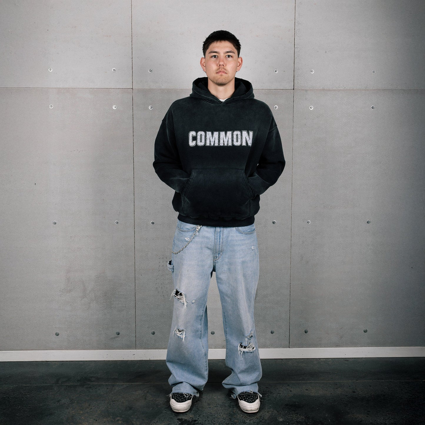 Common Hype Rhinestone Hoodie Vintage Black