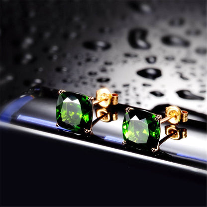 Green Crystal & Rose Goldtone Square Stud Earrings