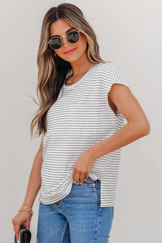 Threaded Pear Tilly Stripe Cap Sleeve Crew Neck top