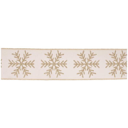 Melrose International Glittered Snowflake Wired Ribbon 4" x 5 Yds.