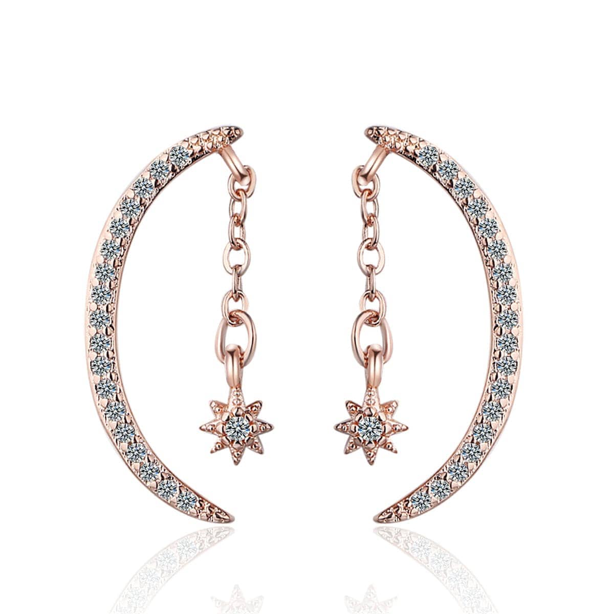 Cubic Zirconia & Rose Goldtone Moon & Star Drop Earrings