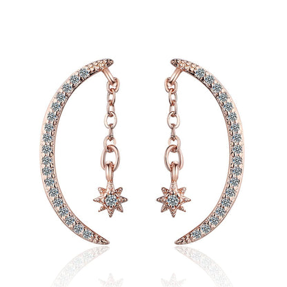 Cubic Zirconia & Rose Goldtone Moon & Star Drop Earrings