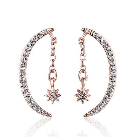 Cubic Zirconia & Rose Goldtone Moon & Star Drop Earrings