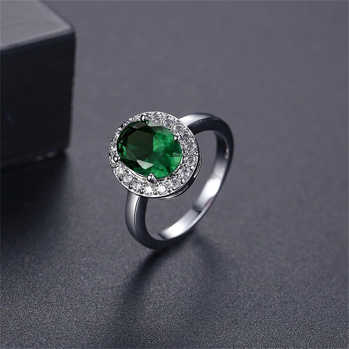 Cubic Zirconia & Green Crystal Halo Oval Ring-4