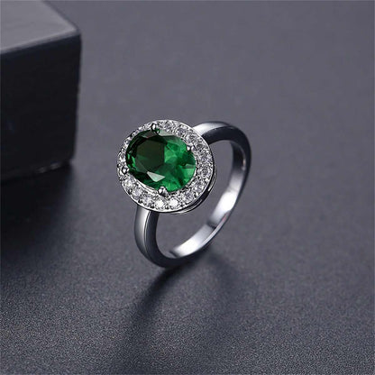 Cubic Zirconia & Green Crystal Halo Oval Ring-4