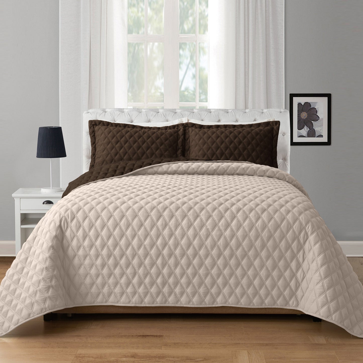 Elegant Comfort 3-Piece Diamond Quilted Reversible Bedspread Coverlet Set