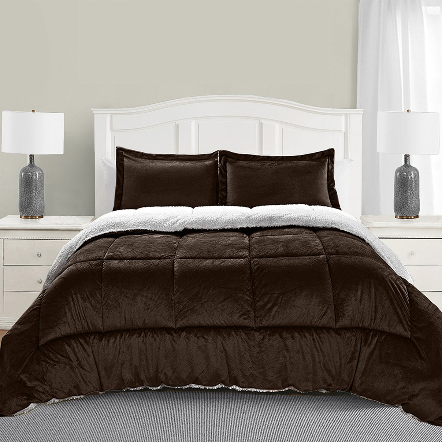 Elegant Comfort 3-Piece Micro-Suede Reversible Sherpa - Solid Color Design Comforter Set